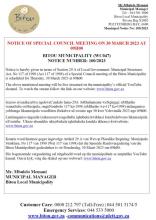 Notice Special Council meeting